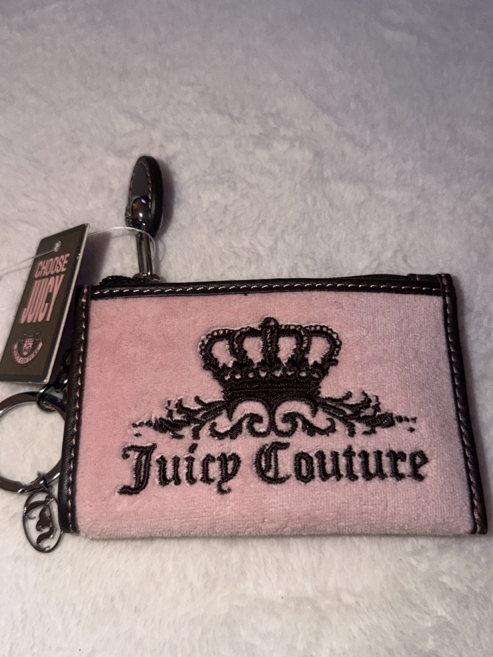 Juicy Couture Pink and Black Crown Logo Card Holder Keychain